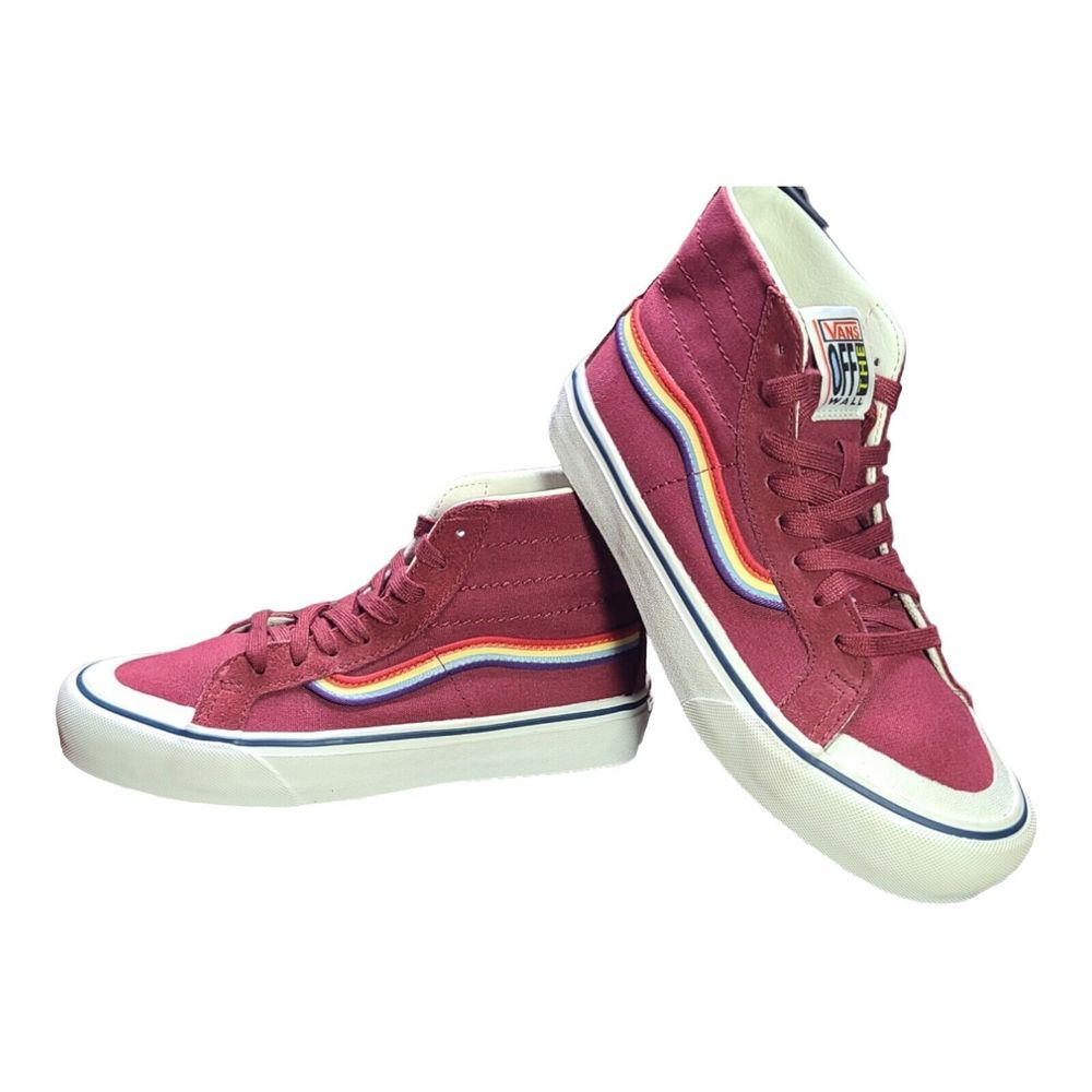 Vans Off The Wall Sk8-Hi Red Rad Rainbow High Top Shoes Womens Size 6.5
